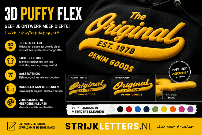 3D Puffy Flex – Verhoogde Strijkfolie | Strijkletters.nl