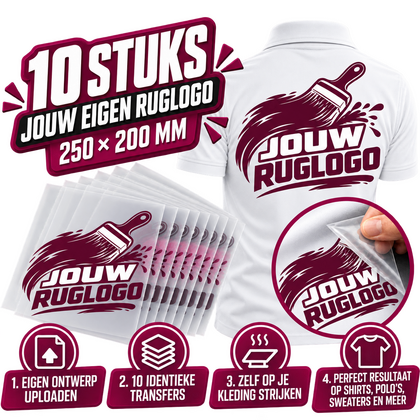 10 DTF Ruglogo Transfers Eigen Logo – 270 mm | Strijkletters.nl - afb. 2