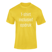 T-shirt geel incl. opdruk groot aan voorzijde