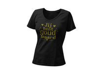 brievenbus cadeau T-shirt goud waard  T-shirt zwart