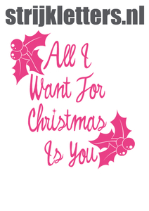 Vel Strijkletters All I Want For Christmas Polyester Ondergrond Neon Roze - afb. 1