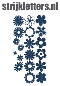 Vel Strijkletters Bloemen Glitter Navy - afb. 1