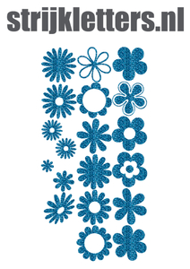 Vel Strijkletters Bloemen Glitter Blue - afb. 1