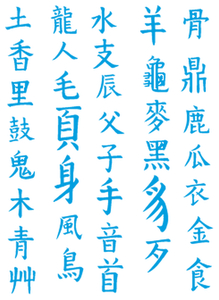 Vel Strijkletters Chinese Tekens Polyester Ondergrond Blauw - afb. 2