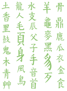Vel Strijkletters Chinese Tekens Polyester Ondergrond Neon Groen - afb. 2