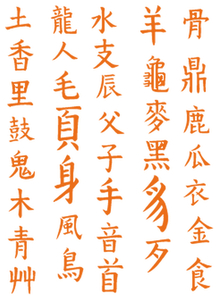 Vel Strijkletters Chinese Tekens Polyester Ondergrond Oranje - afb. 2