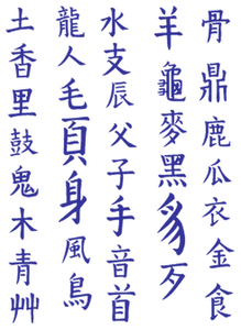 Vel Strijkletters Chinese Tekens Flock Azure Blauw - afb. 2
