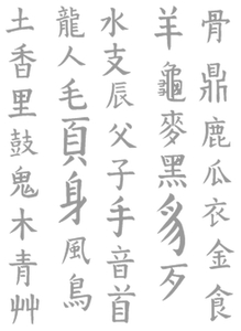 Vel Strijkletters Chinese Tekens Flock Donker Grijs - afb. 2