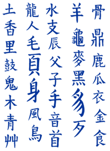 Vel Strijkletters Chinese Tekens Flock Kobalt Blauw - afb. 2
