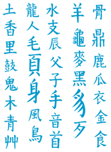Vel Strijkletters Chinese Tekens Flock Licht Blauw - afb. 2
