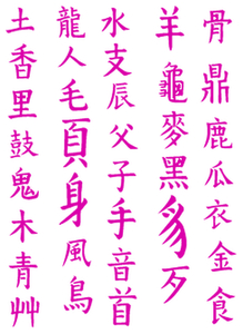 Vel Strijkletters Chinese Tekens Flock Magenta - afb. 2
