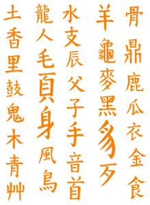 Vel Strijkletters Chinese Tekens Flock Neon Oranje - afb. 2