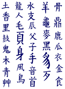 Vel Strijkletters Chinese Tekens Flock Royal Blauw - afb. 2