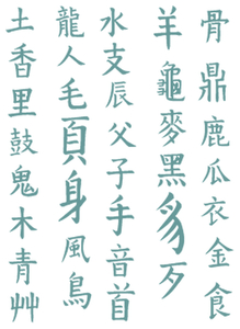 Vel Strijkletters Chinese Tekens Flock Turquoise - afb. 2