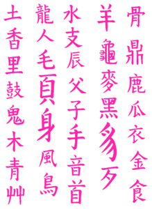 Vel Strijkletters Chinese Tekens Reflecterend Roze - afb. 2