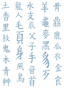 Vel Strijkletters Chinese Tekens Glitter Neon Blauw Glitter - afb. 2