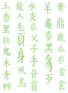 Vel Strijkletters Chinese Tekens Glitter Neon Groen Glitter - afb. 2