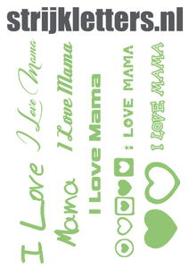 Vel Strijkletters I Love Mama Polyester Ondergrond Neon Groen - afb. 1