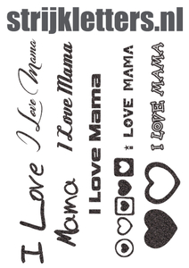Vel Strijkletters I Love Mama Glitter Black Glitter 458 - afb. 1