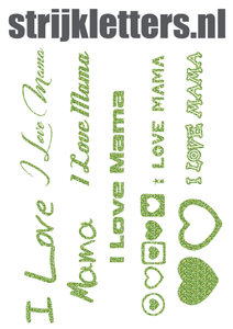 Vel Strijkletters I Love Mama Glitter Light Green - afb. 1