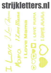 Vel Strijkletters I Love Mama Glitter Neon Yellow Glitter 446 - afb. 1