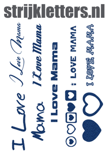 Vel Strijkletters I Love Mama Glitter Navy Blue Glitter 423 - afb. 1