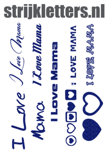 Vel Strijkletters I Love Mama Glitter Royal Blue Glitter 489 - afb. 1