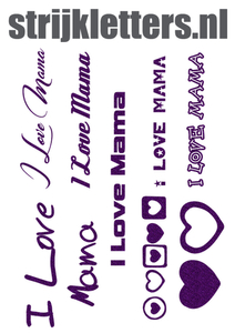 Vel Strijkletters I Love Mama Glitter Purple Glitter 424 - afb. 1