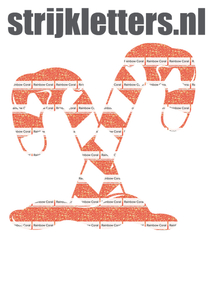 Vel Strijkletters Kerst Candy Cane Glitter Rainbow Coral Glitter ST - afb. 1