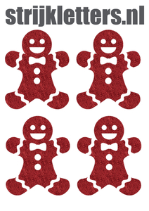 Vel Strijkletters Kerst Gingerbread Man Glitter Rood - afb. 1