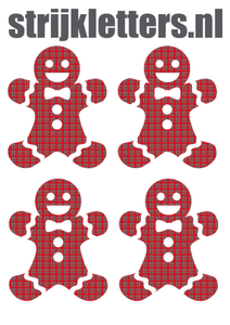 Vel Strijkletters Kerst Gingerbread Man Design Ruit Rood - afb. 1