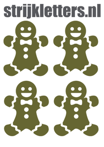 Vel Strijkletters Kerst Gingerbread Man Flock Khaki Groen - afb. 1