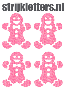 Vel Strijkletters Kerst Gingerbread Man Glitter Medium Pink - afb. 1