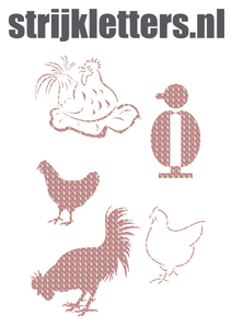 Vel Strijkletters Kippen Design Leger Roze - afb. 1