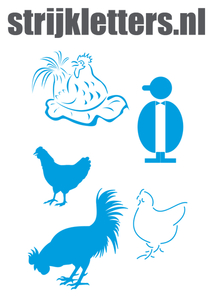 Vel Strijkletters Kippen Polyester Ondergrond Blauw - afb. 1