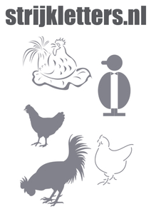 Vel Strijkletters Kippen Polyester Ondergrond Grijs - afb. 1
