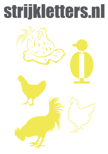 Vel Strijkletters Kippen Polyester Ondergrond Neon Geel - afb. 1