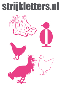 Vel Strijkletters Kippen Polyester Ondergrond Neon Roze - afb. 1