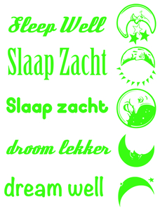 Vel Strijkletters Slaap Zacht Flock Neon Groen - afb. 2