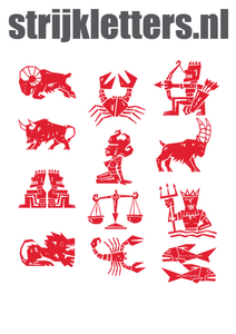 Vel Strijkletters Sterrenbeelden Polyester Ondergrond Rood - afb. 1