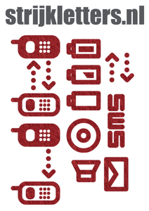 Vel Strijkletters Telefoon Symbolen 2 Glitter Rood - afb. 1