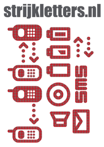 Vel Strijkletters Telefoon Symbolen 2 Design Ruit Rood - afb. 1