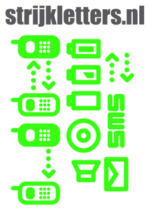 Vel Strijkletters Telefoon Symbolen 2 Flock Neon Groen - afb. 1