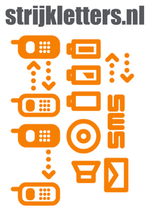 Vel Strijkletters Telefoon Symbolen 2 Flock Neon Oranje - afb. 1