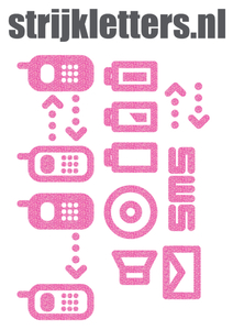 Vel Strijkletters Telefoon Symbolen 2 Glitter Holo Pink - afb. 1