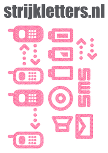Vel Strijkletters Telefoon Symbolen 2 Glitter Medium Pink - afb. 1