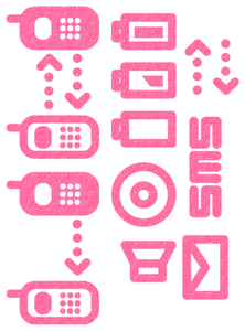 Vel Strijkletters Telefoon Symbolen 2 Glitter Neon roze Glitter - afb. 2