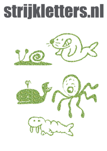 Vel Strijkletters Water Dieren Glitter Light Green - afb. 1